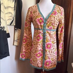 Lucky Brand Floral Tunic Pink and Green